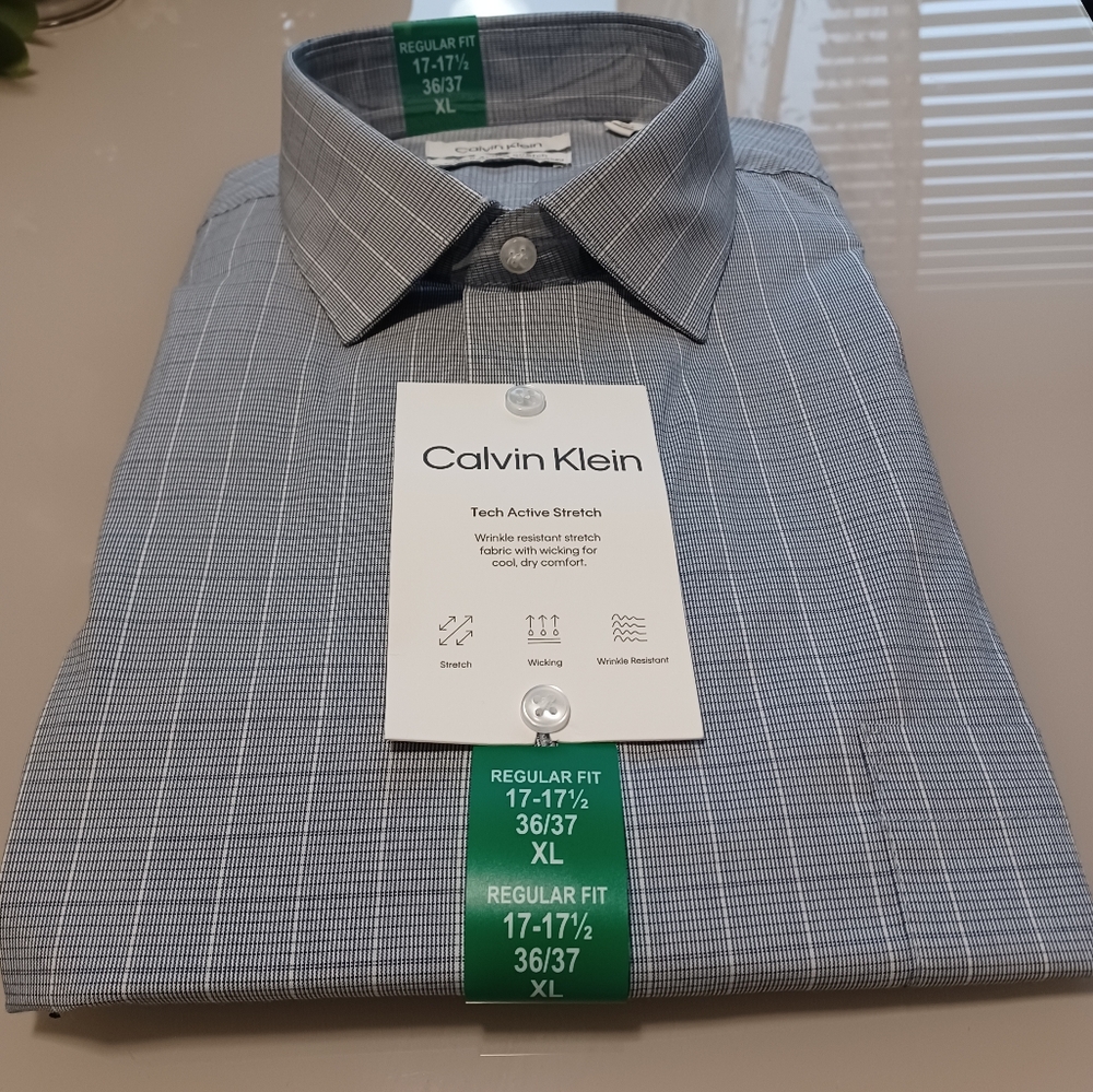 Calvin Klein New Size 17-17 1/2  36-37 XL Men's Blue Shirt